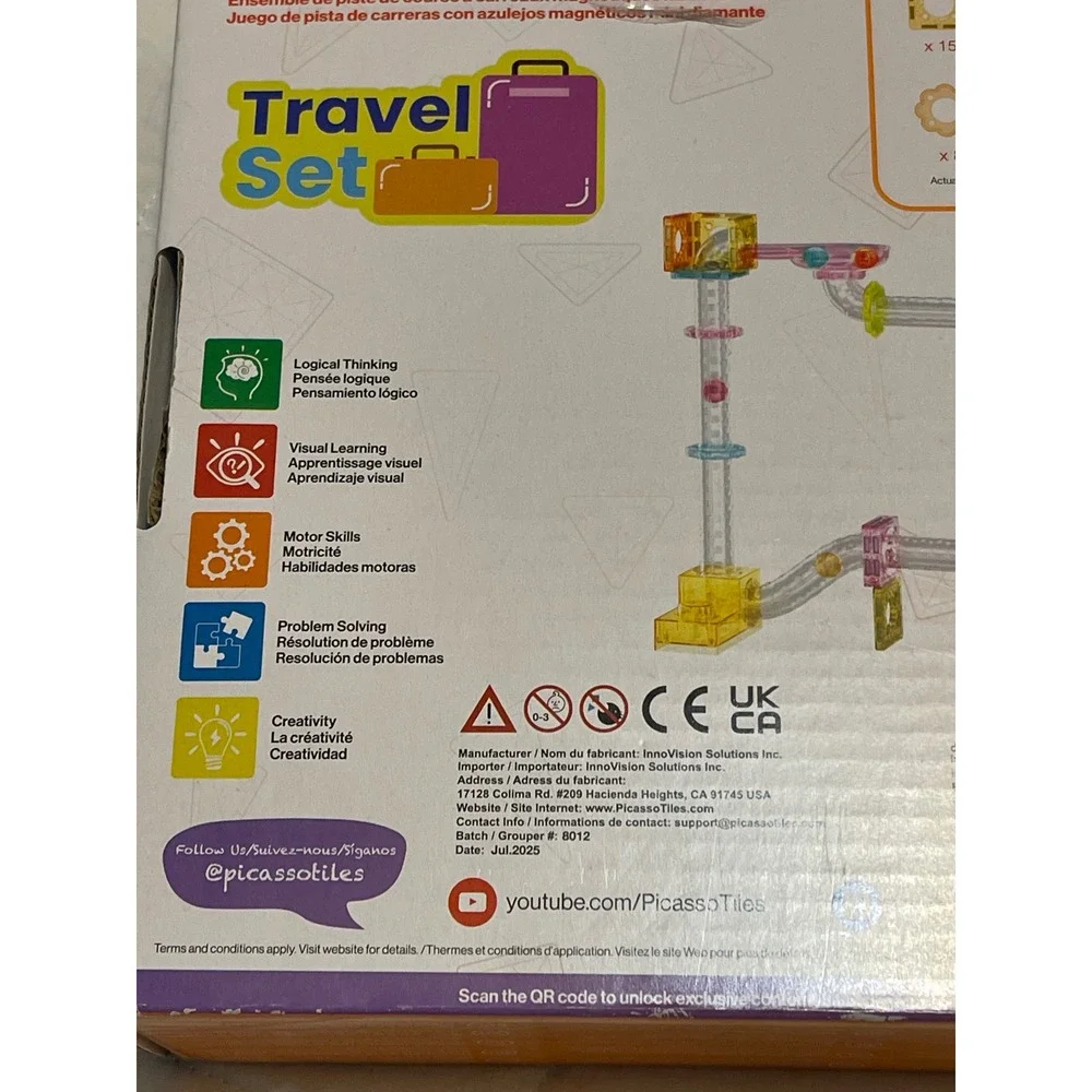 PicassoTiles 80 Piece Travel‎ Size Magnetic Marble Run With Launcher PTMG80